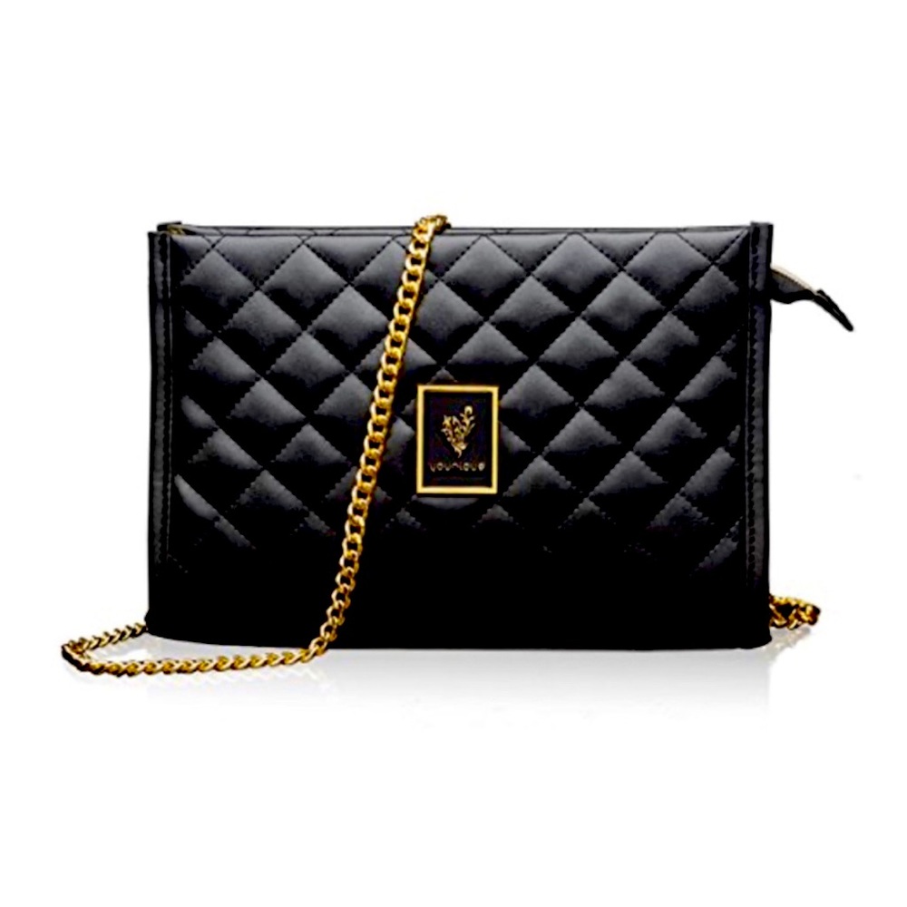 Younique Quilted Black Purse with Gold strap